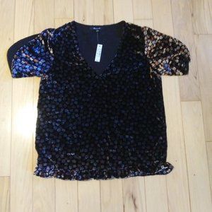 NWT Madewell Velvet Tulip Sleeve Ruffle Top XS